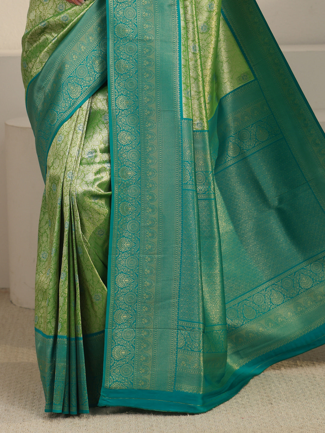  Libas Light Green and Dark Green Floral Woven Design Silk Blend Saree 
