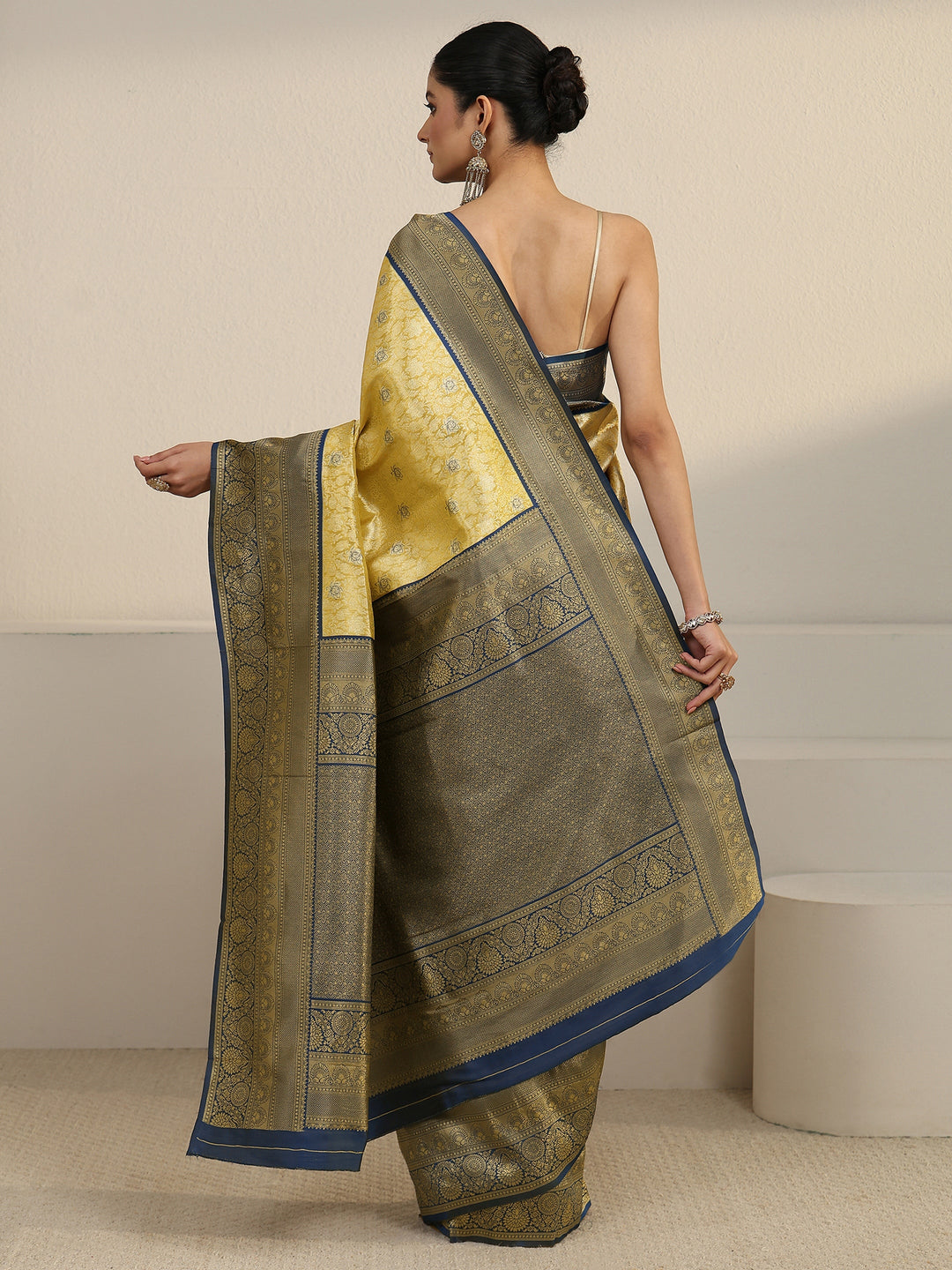  Libas Mustard and Blue Floral Woven Design Silk Blend Saree 