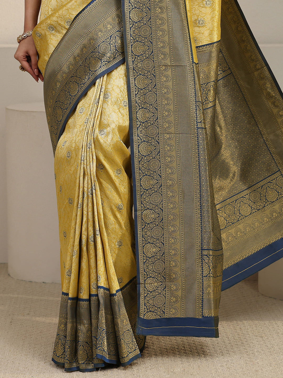  Libas Mustard and Blue Floral Woven Design Silk Blend Saree 