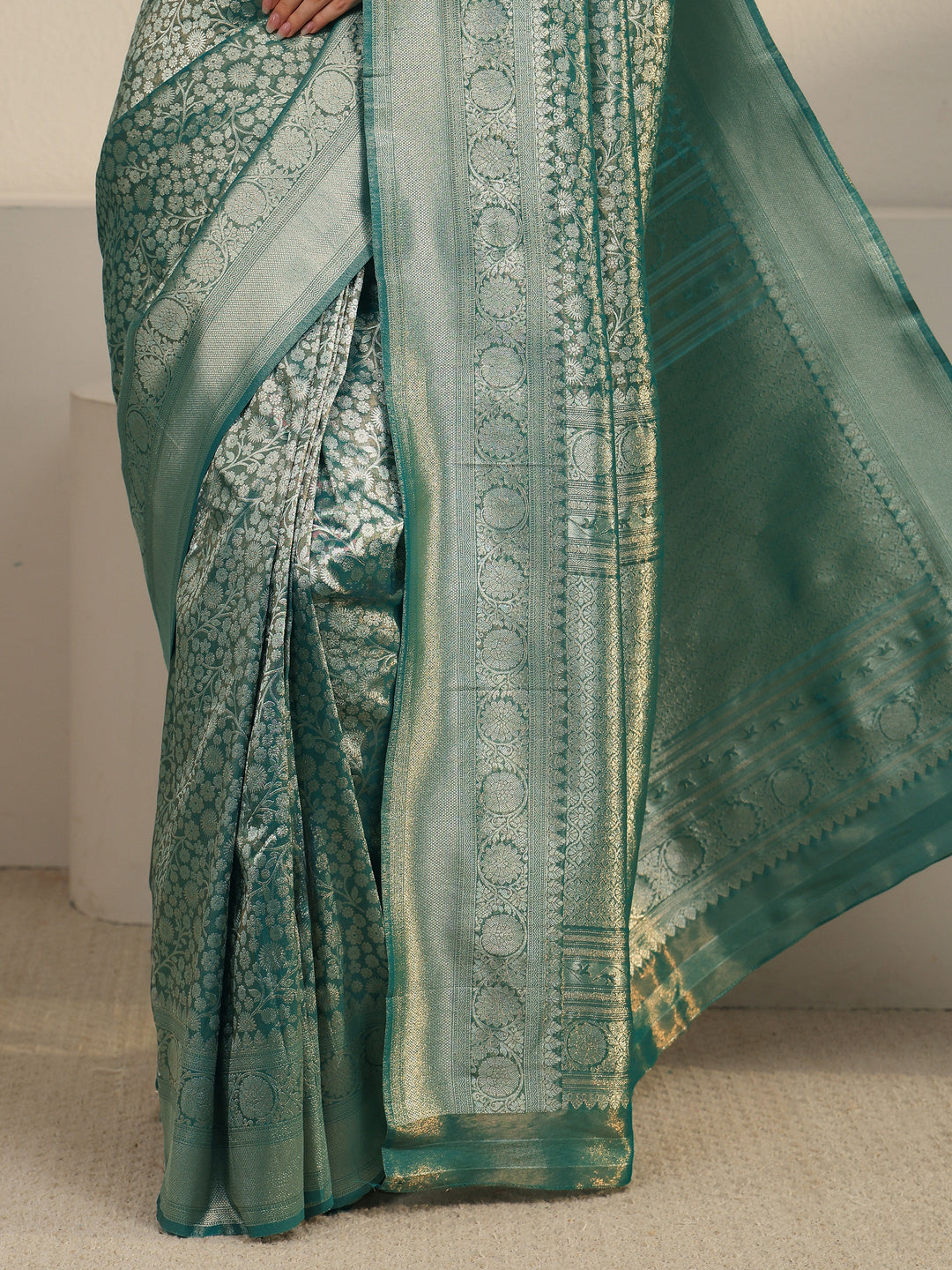  Libas Sea Green Floral Woven Design Silk Blend Saree 