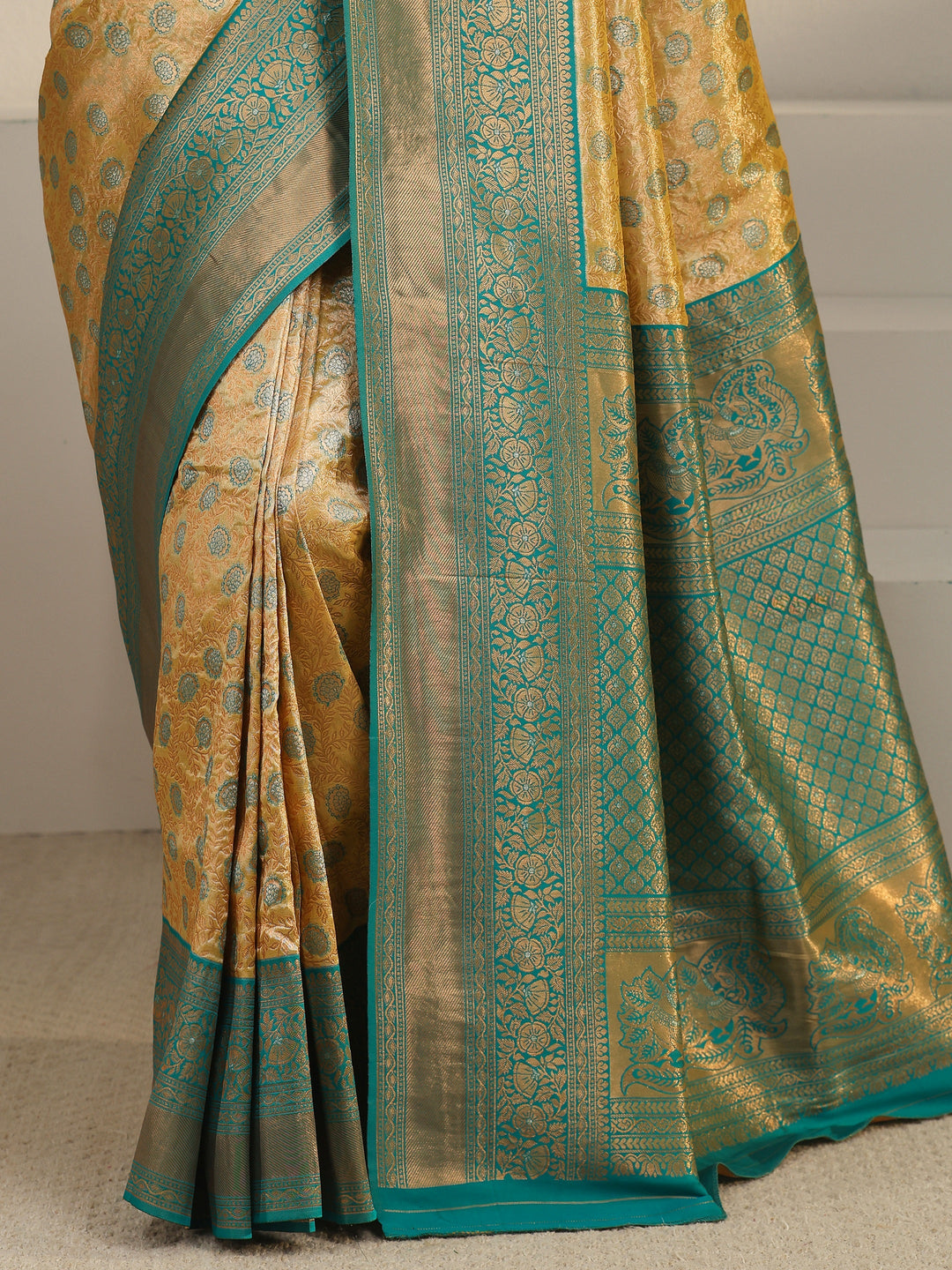  Libas Butter Yellow Floral Design Silk Blend Saree 