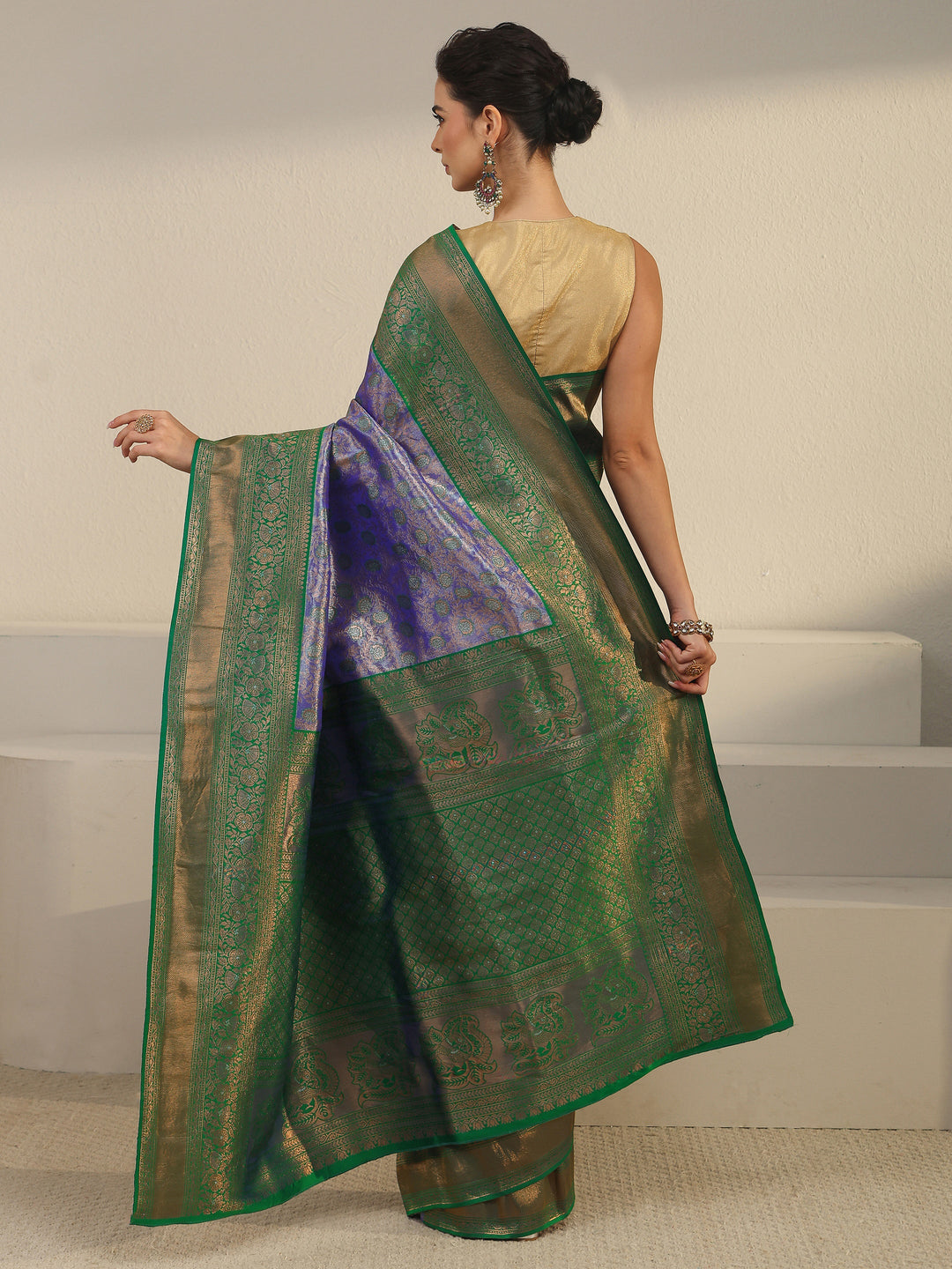  Libas Purple Floral Woven Design Banarasi Silk Blend Saree 