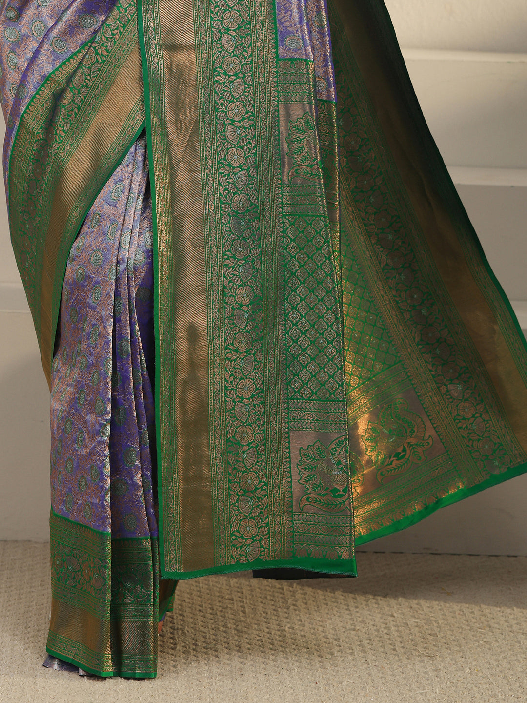  Libas Purple Floral Woven Design Banarasi Silk Blend Saree 
