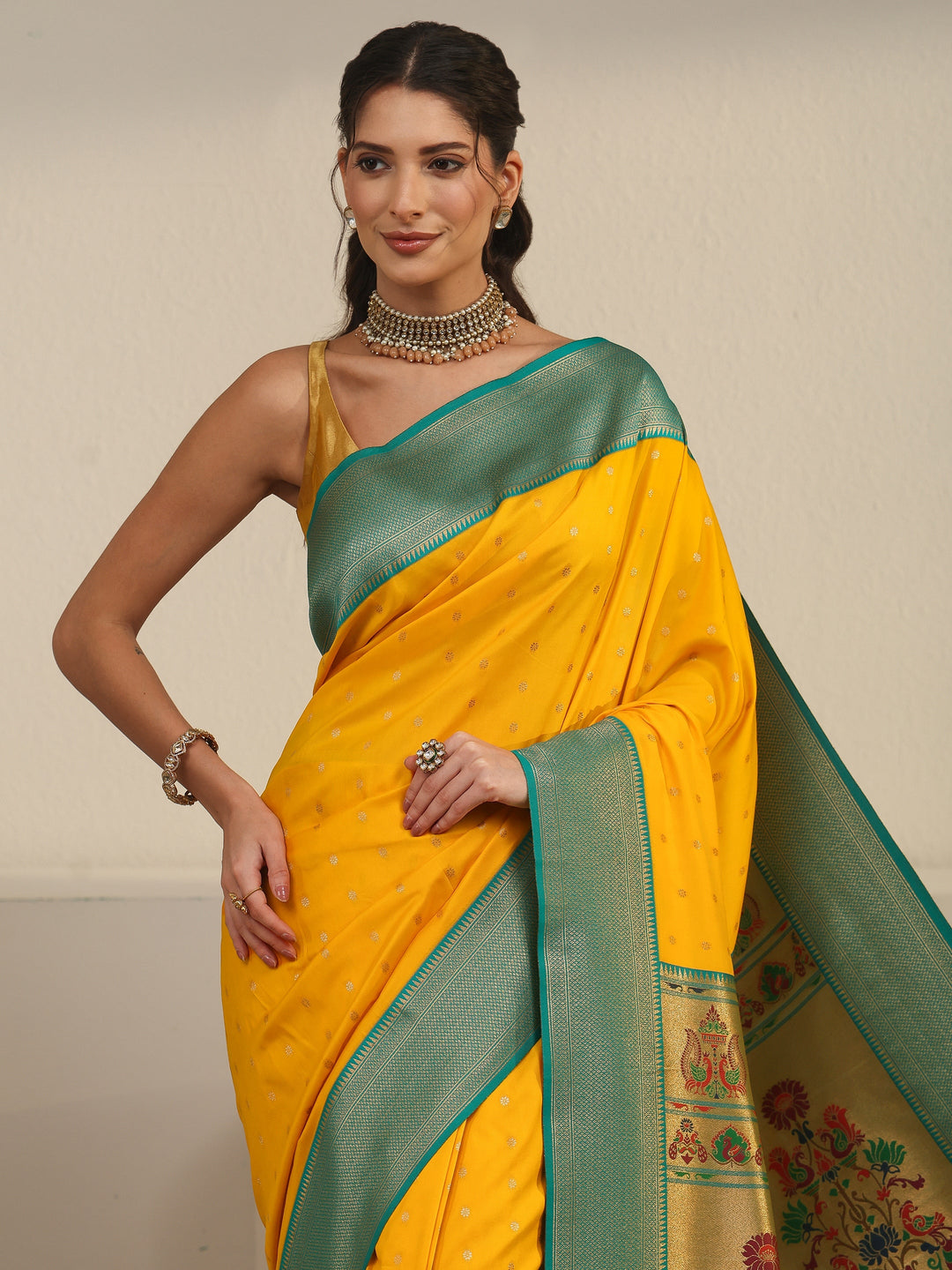  Libas Mustard Woven Design Silk Blend Saree 