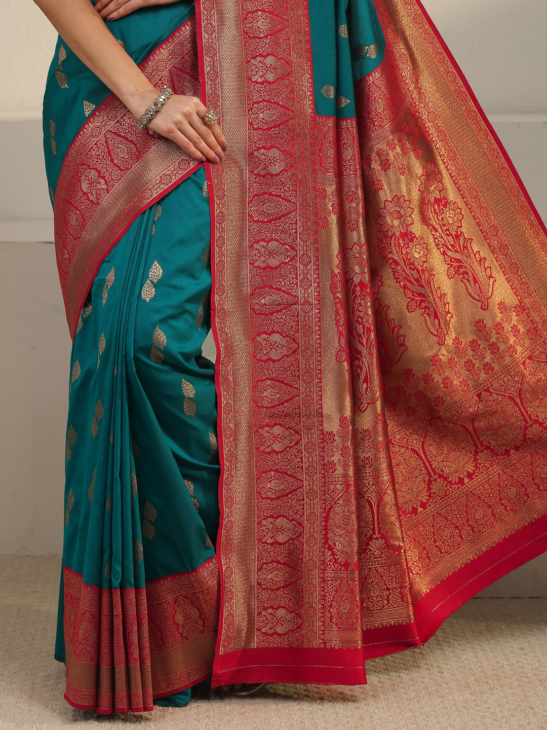  Libas Blue and Red Banarasi Silk Blend Saree 