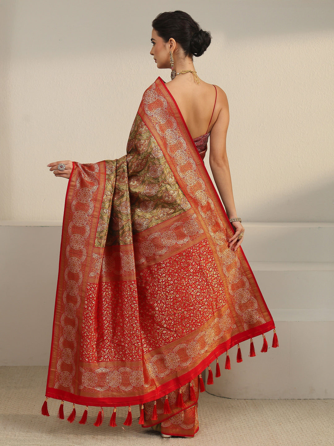  Libas Copper and Green Woven Design Silk Blend Saree 