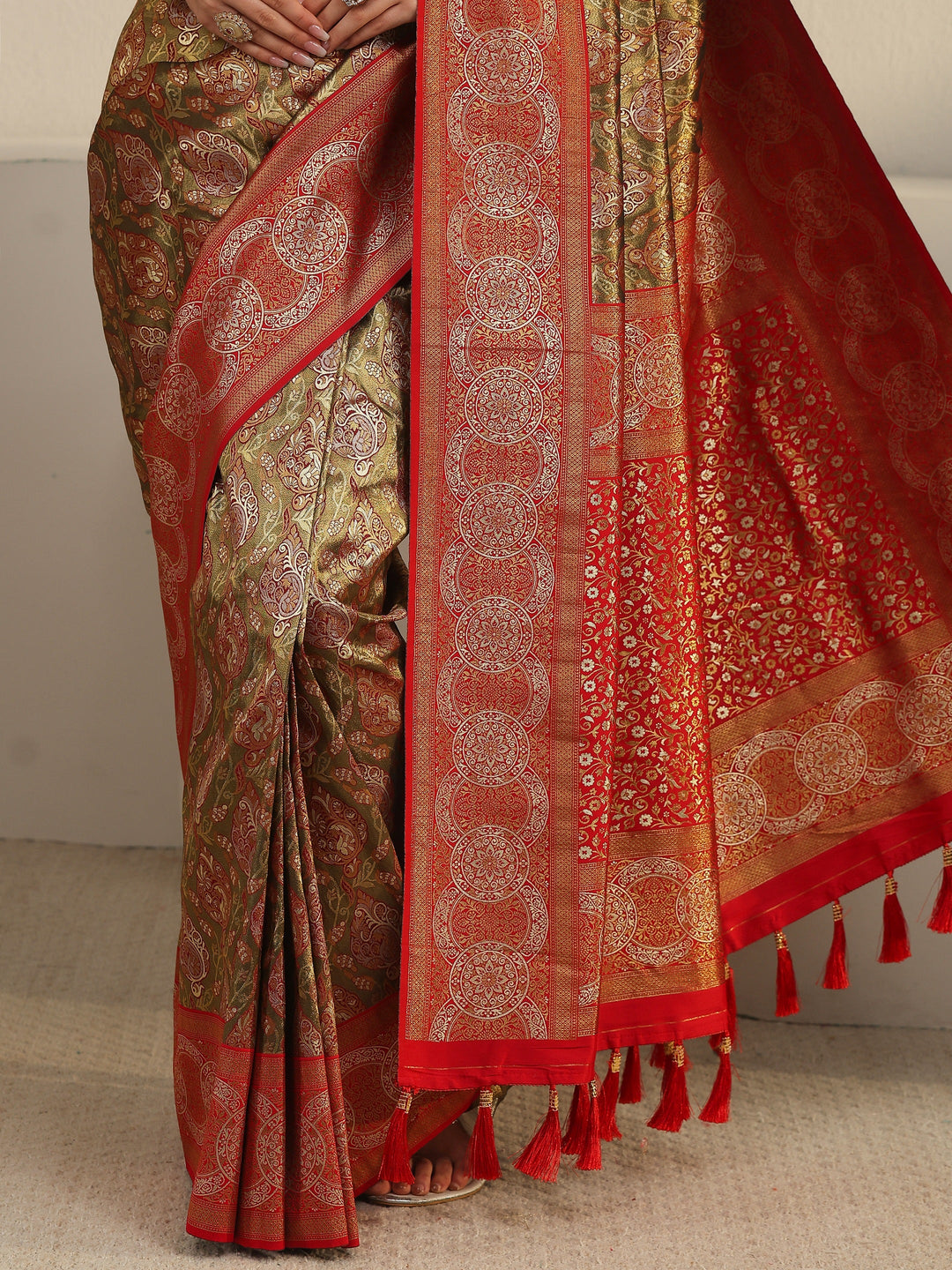  Libas Copper and Green Woven Design Silk Blend Saree 