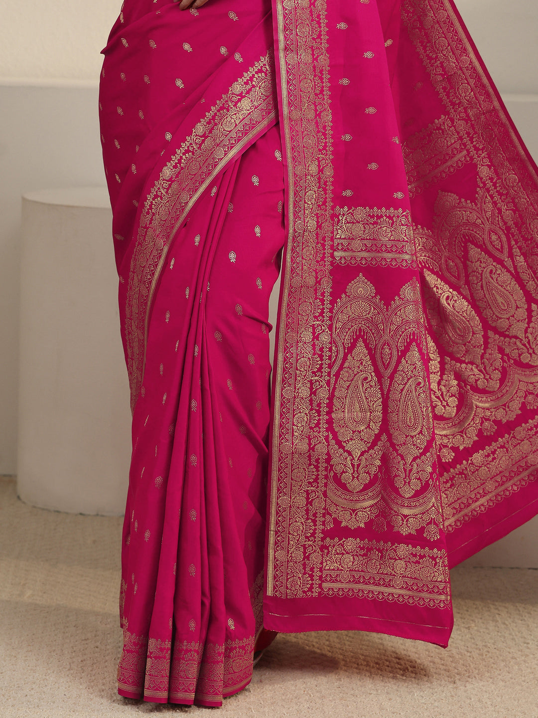  Libas Rani Pink Woven Design Satin Saree 