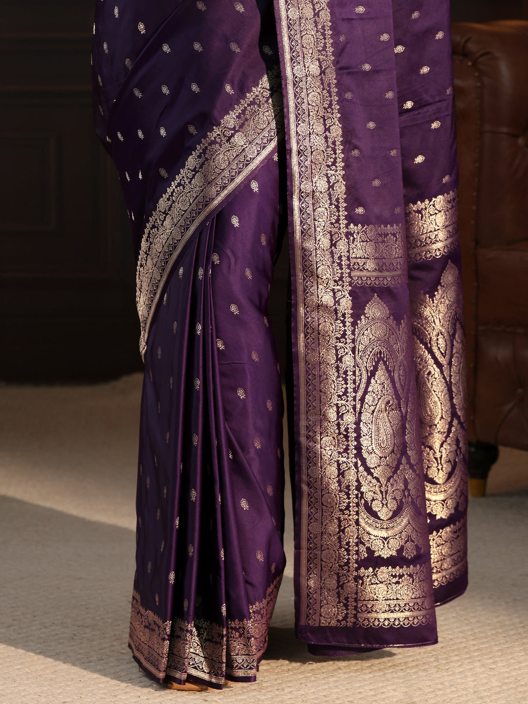  Libas Purple Ethnic Woven Design Satin Saree 