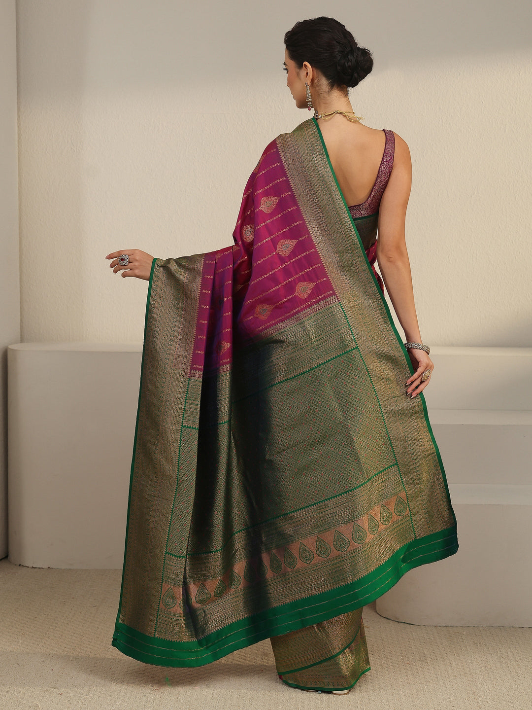  Libas Purple and Green Woven Design Silk Blend Saree 