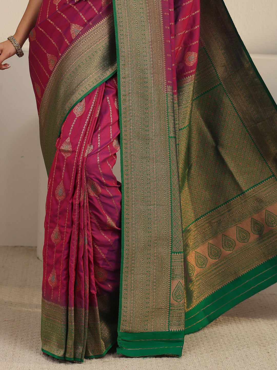  Libas Purple and Green Woven Design Silk Blend Saree 