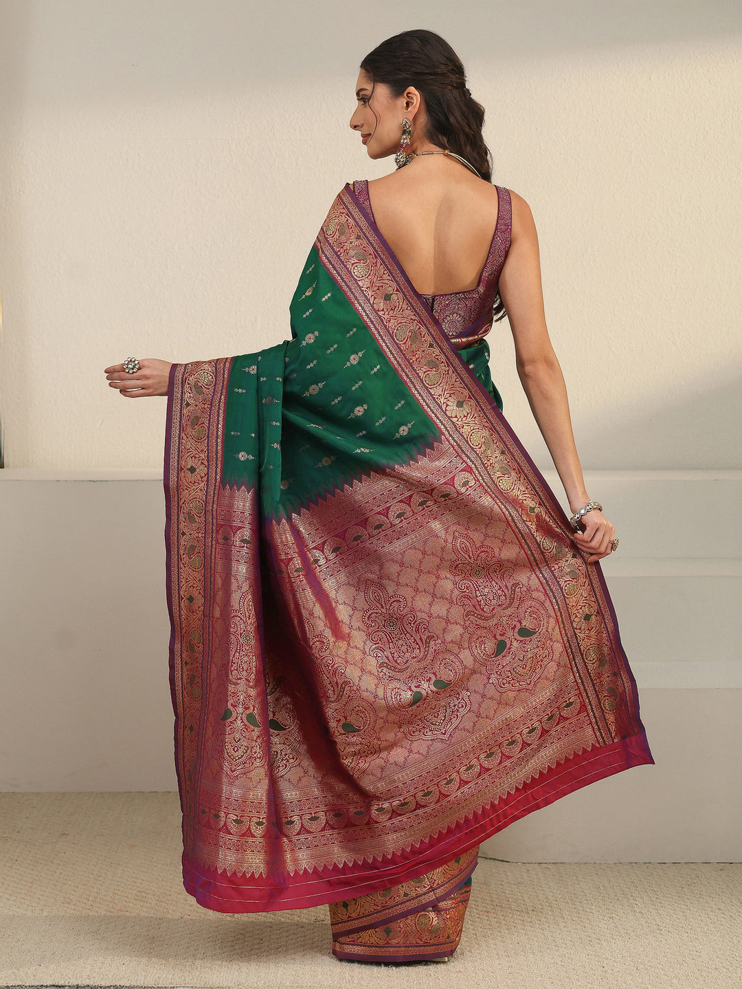  Libas Emerald Green Banarasi Silk Blend Saree 