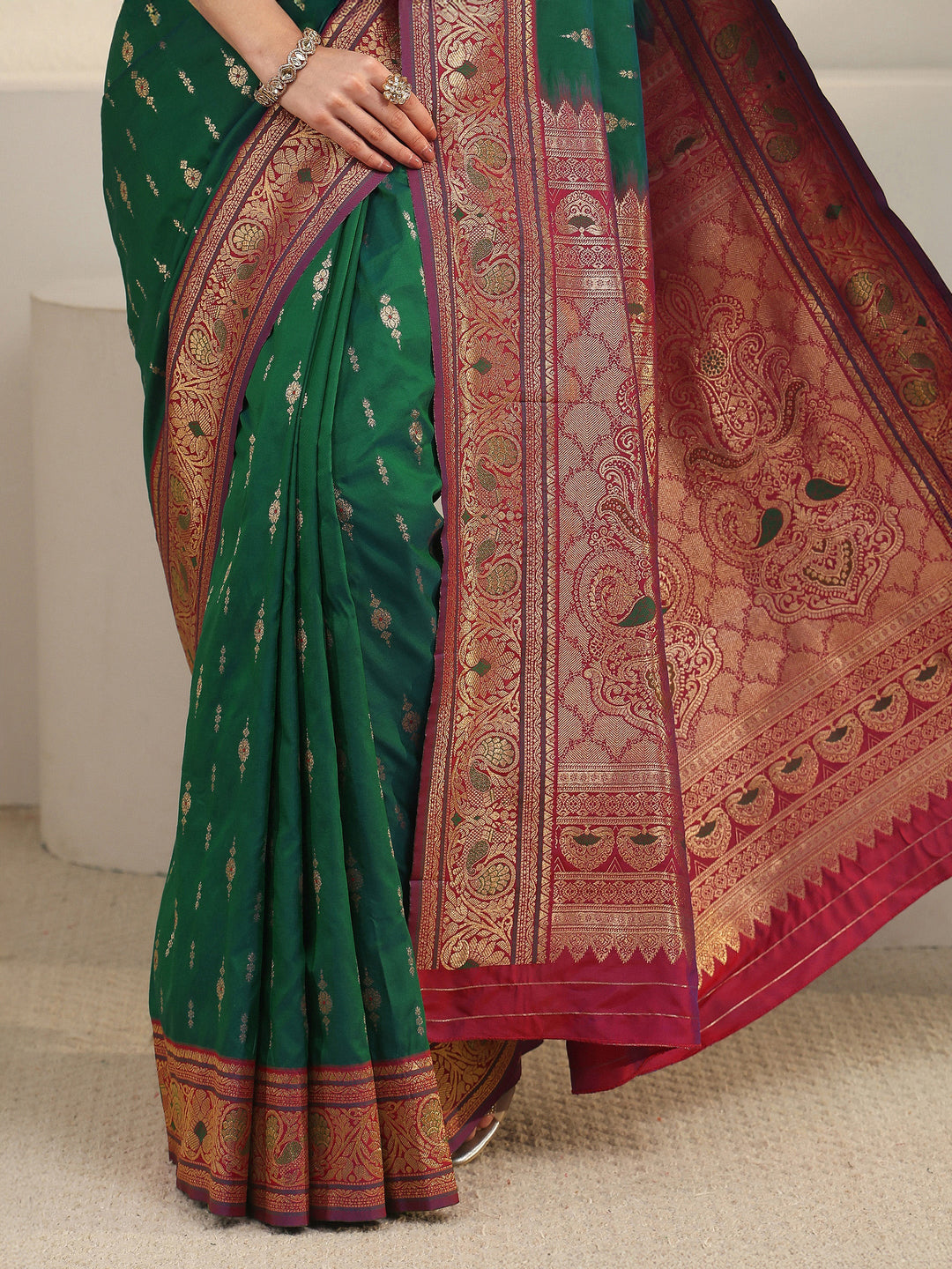  Libas Emerald Green Banarasi Silk Blend Saree 