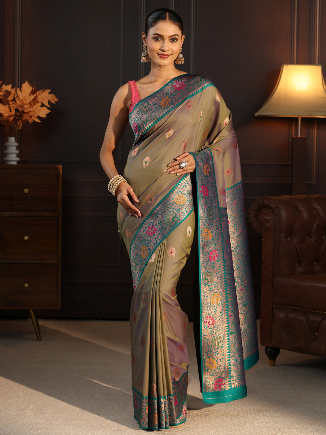  Libas Mauve Dual Tone Woven Design Silk Blend Saree 