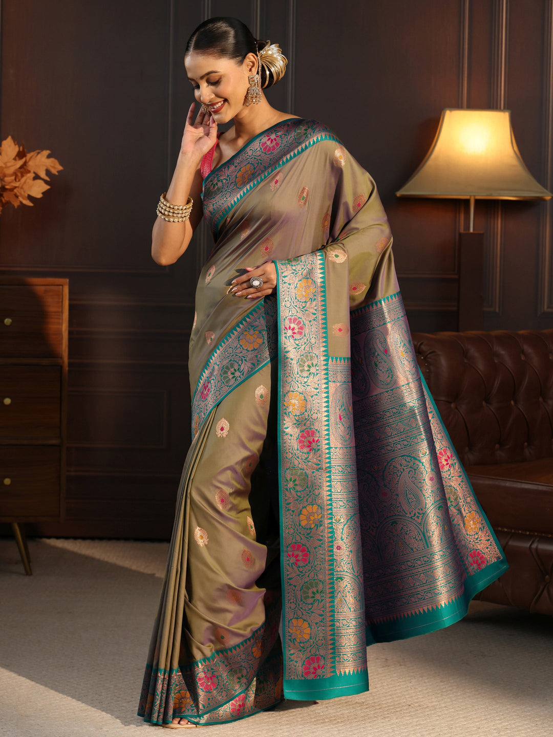  Libas Mauve Dual Tone Woven Design Silk Blend Saree 