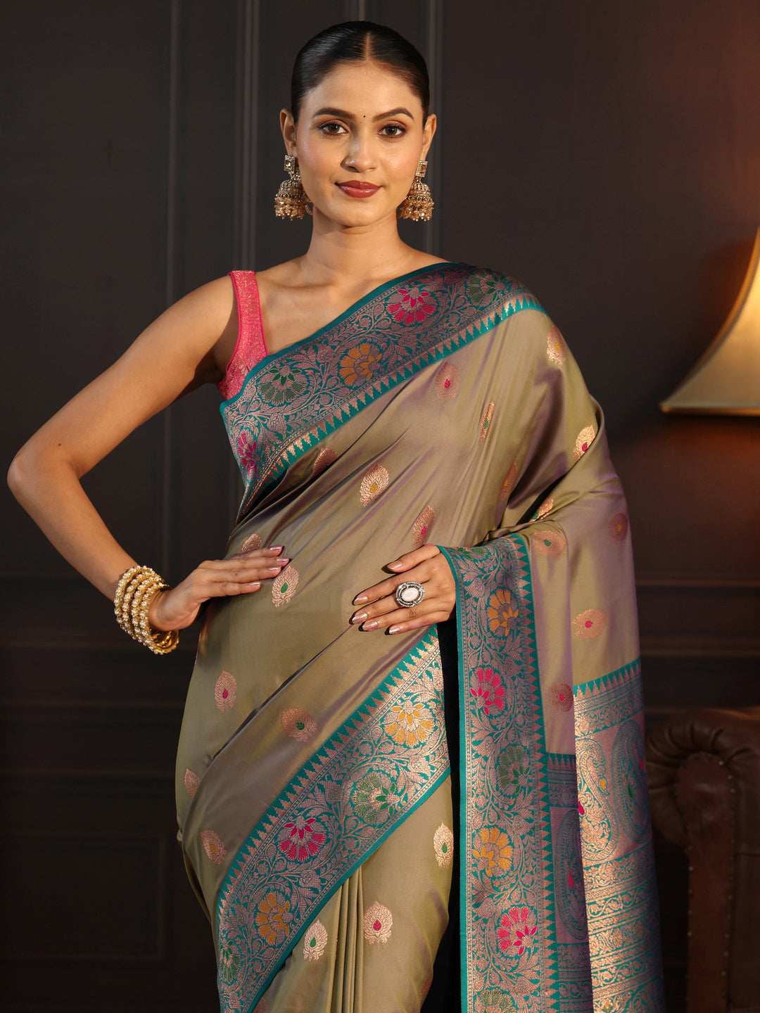  Libas Mauve Dual Tone Woven Design Silk Blend Saree 