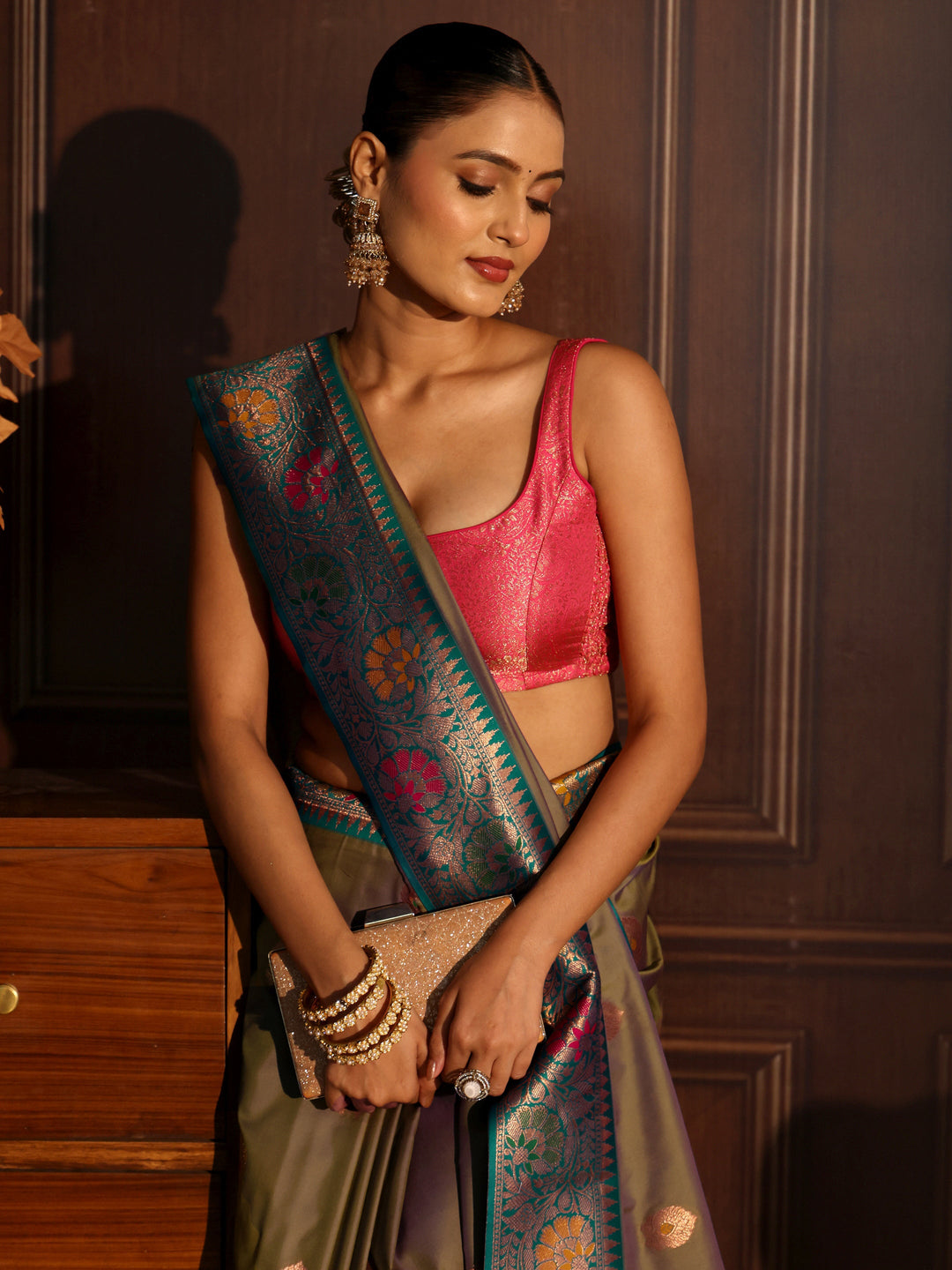  Libas Mauve Dual Tone Woven Design Silk Blend Saree 