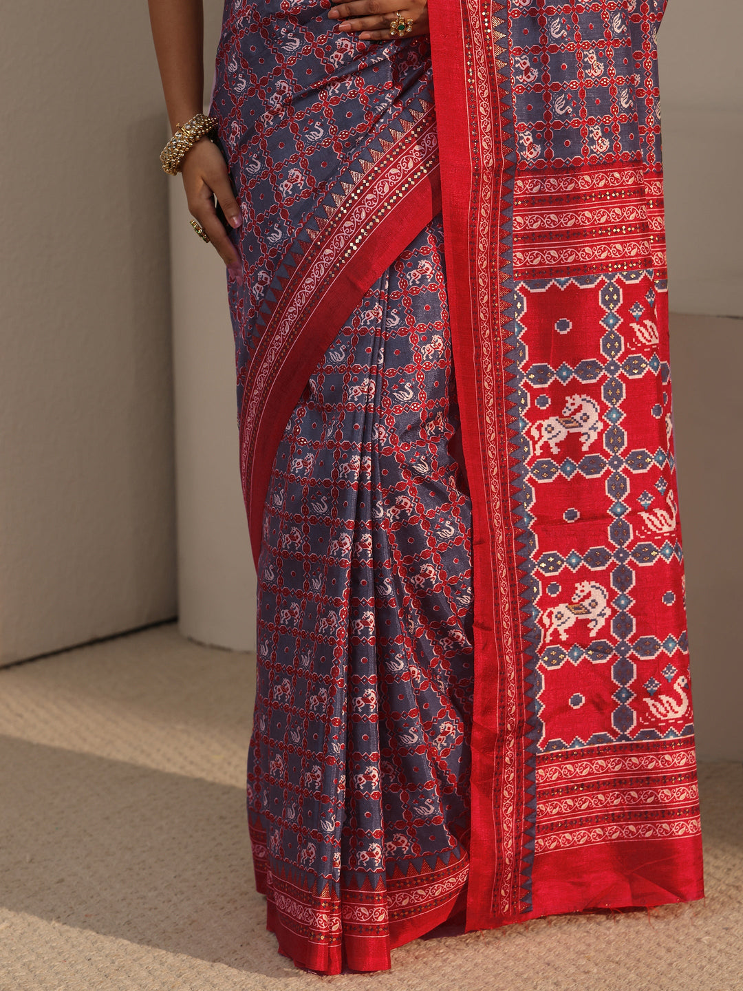  Libas Grey Printed Silk Blend Saree 