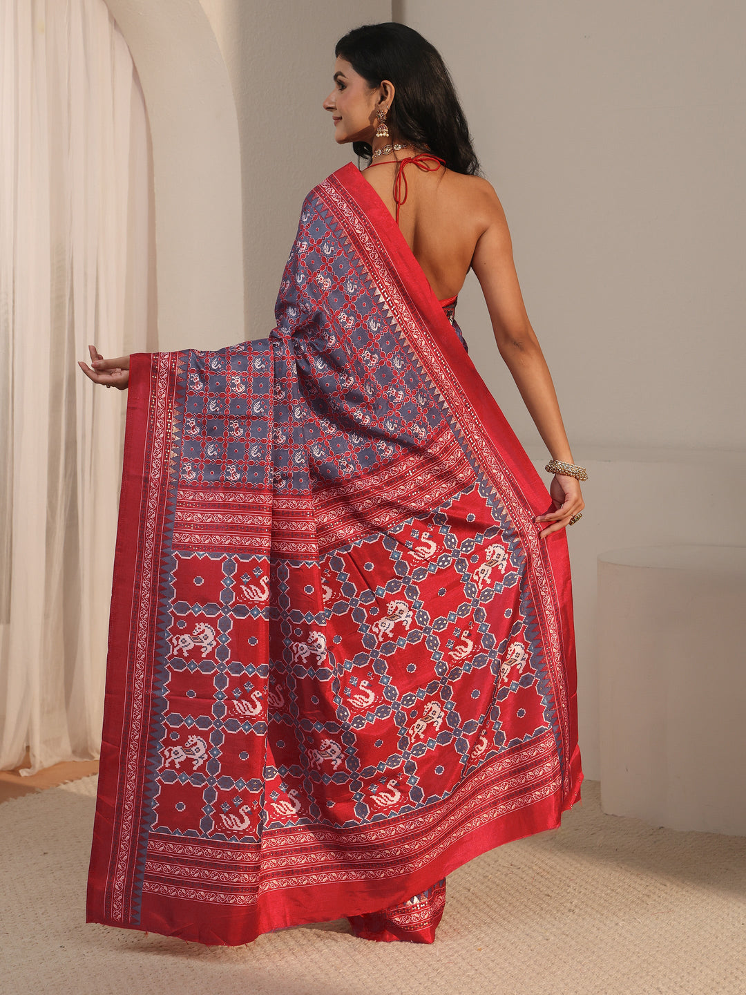  Libas Grey Printed Silk Blend Saree 