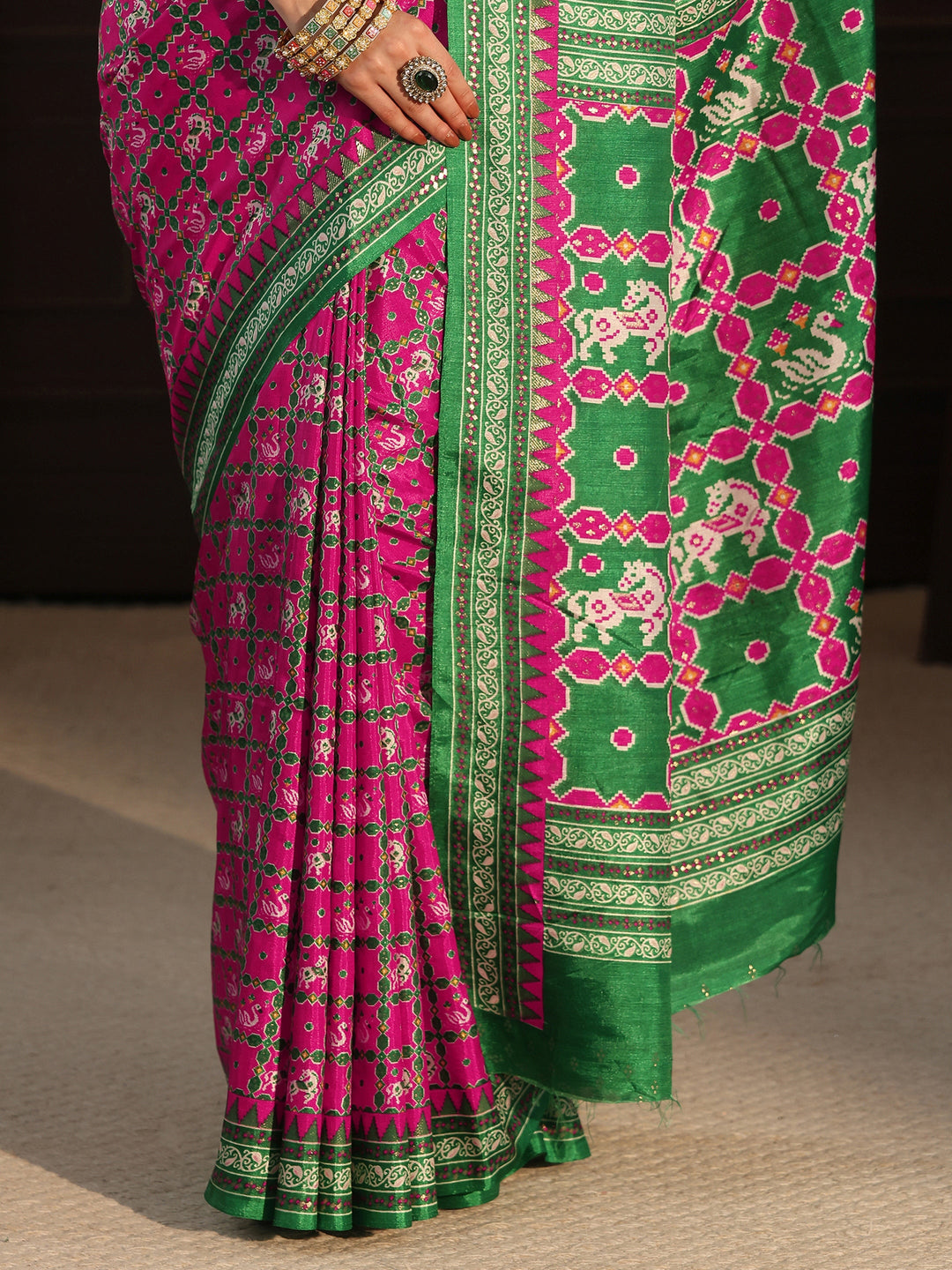  Libas Rose Pink Printed Silk Blend Saree with Patola Pallu 