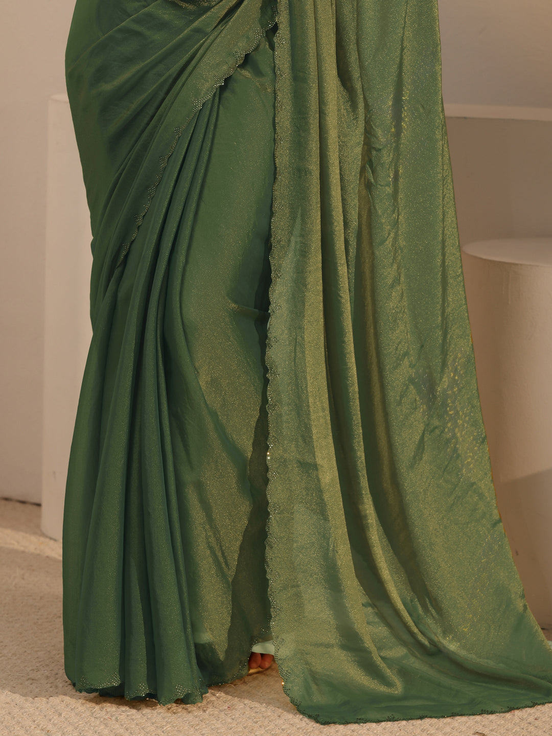  Libas Green Tissue Saree with Embellished Border 