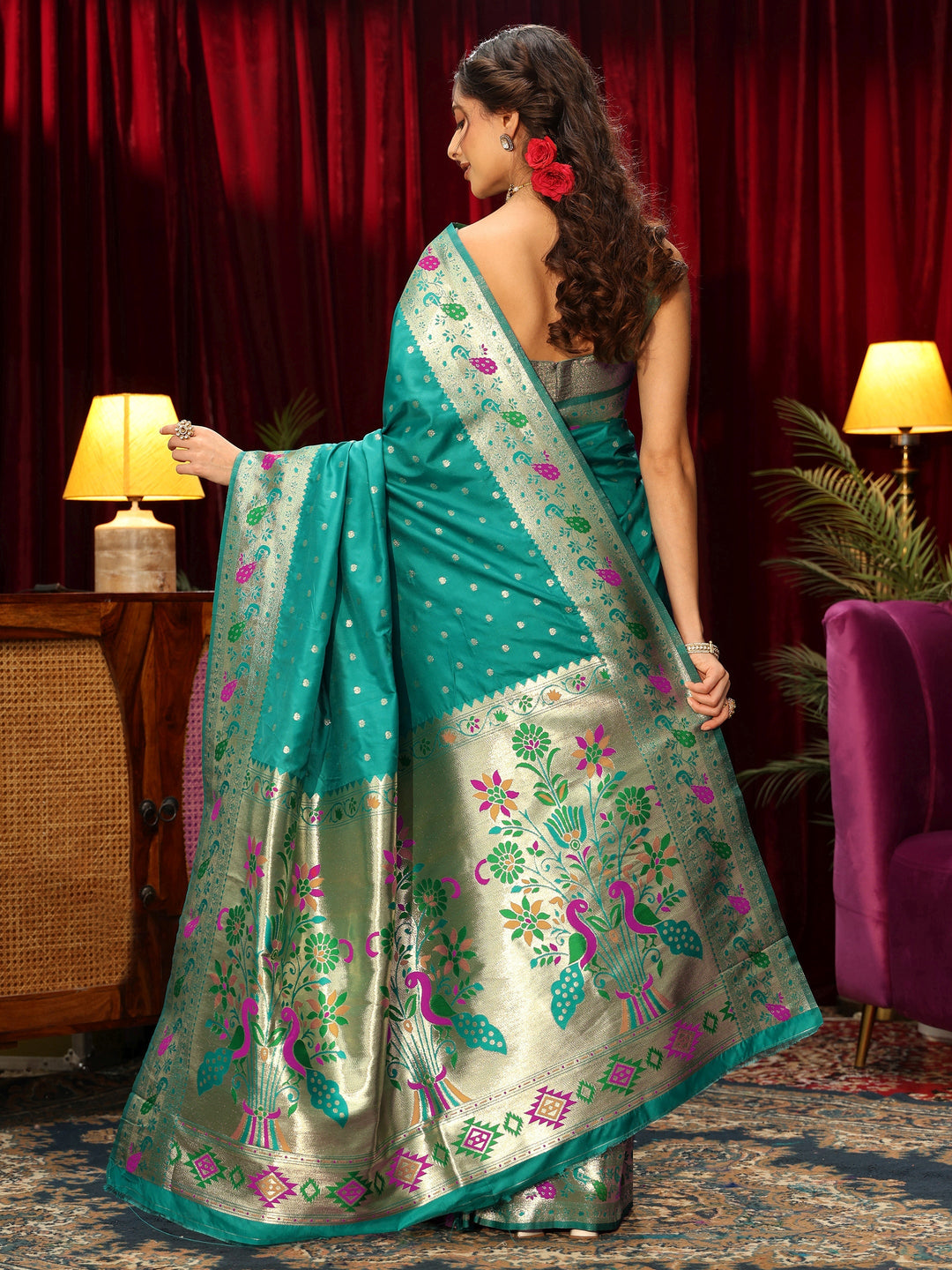  Libas Sea Green Silk Blend Paithani Saree 