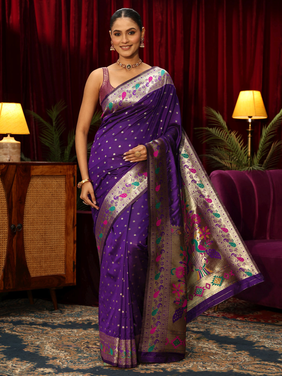  Libas Royal Purple Silk Blend Paithani Saree 