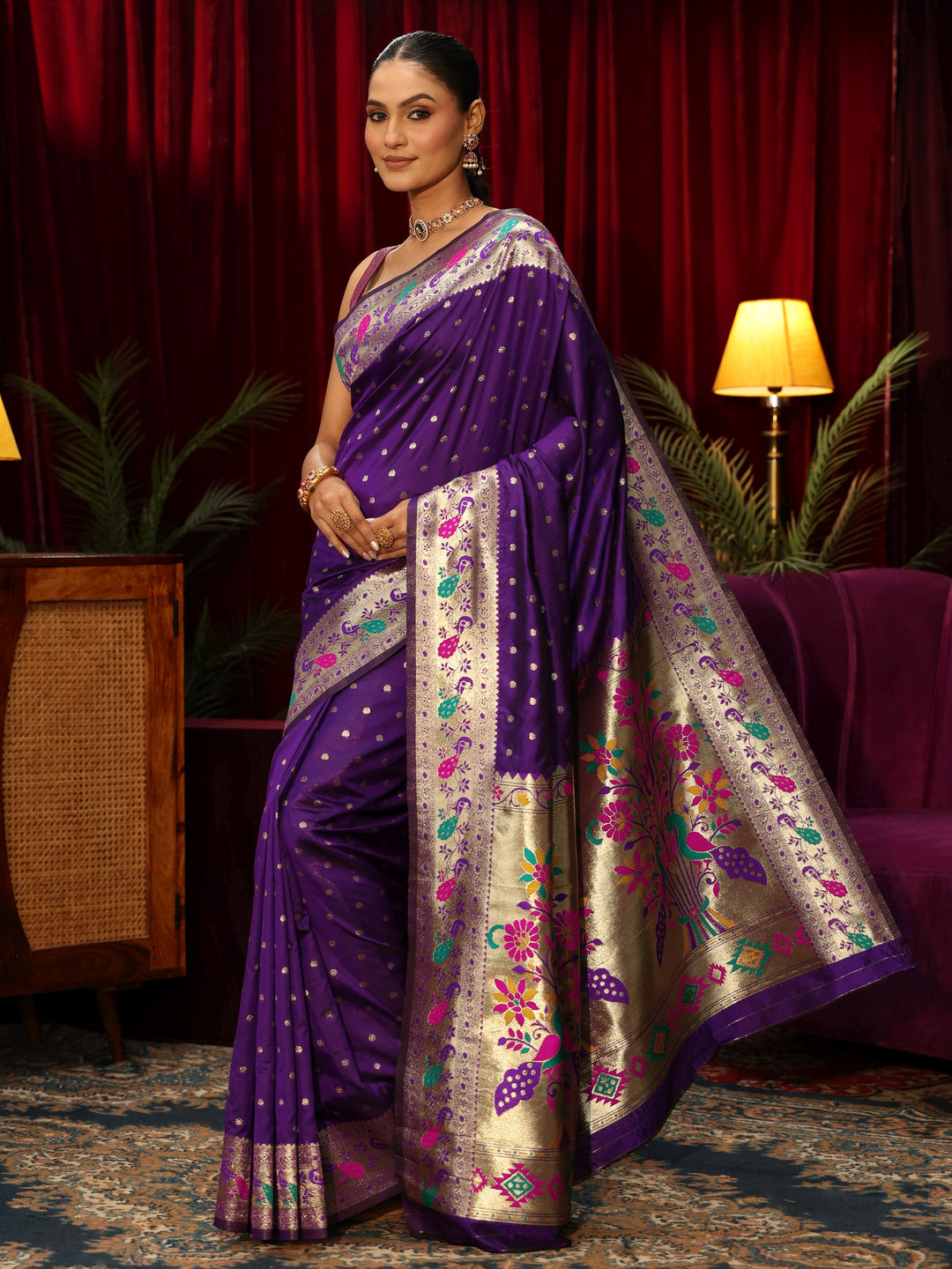  Libas Royal Purple Silk Blend Paithani Saree 