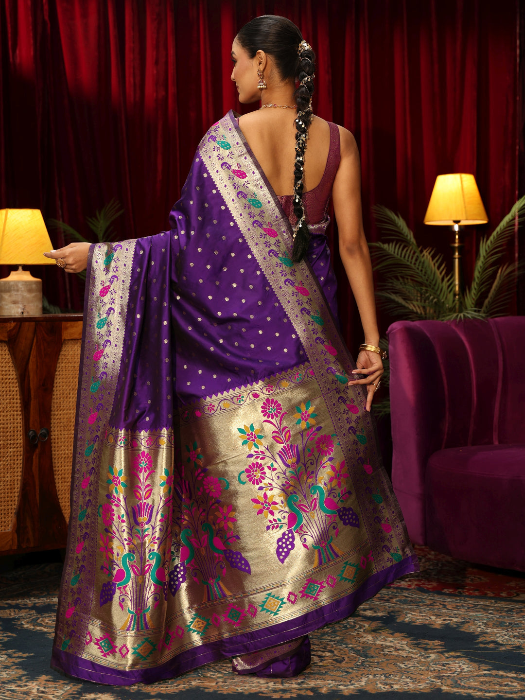  Libas Royal Purple Silk Blend Paithani Saree 