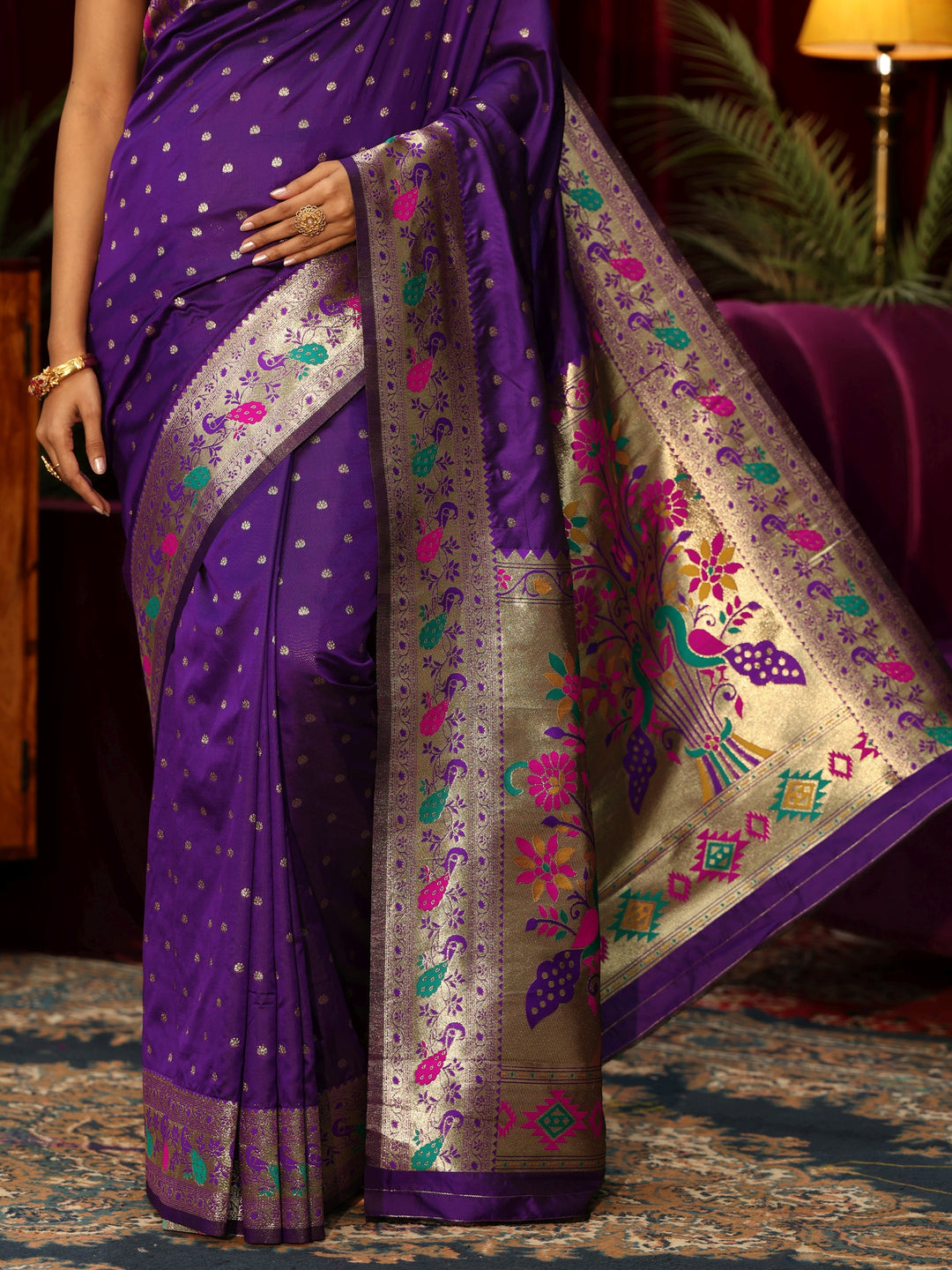  Libas Royal Purple Silk Blend Paithani Saree 