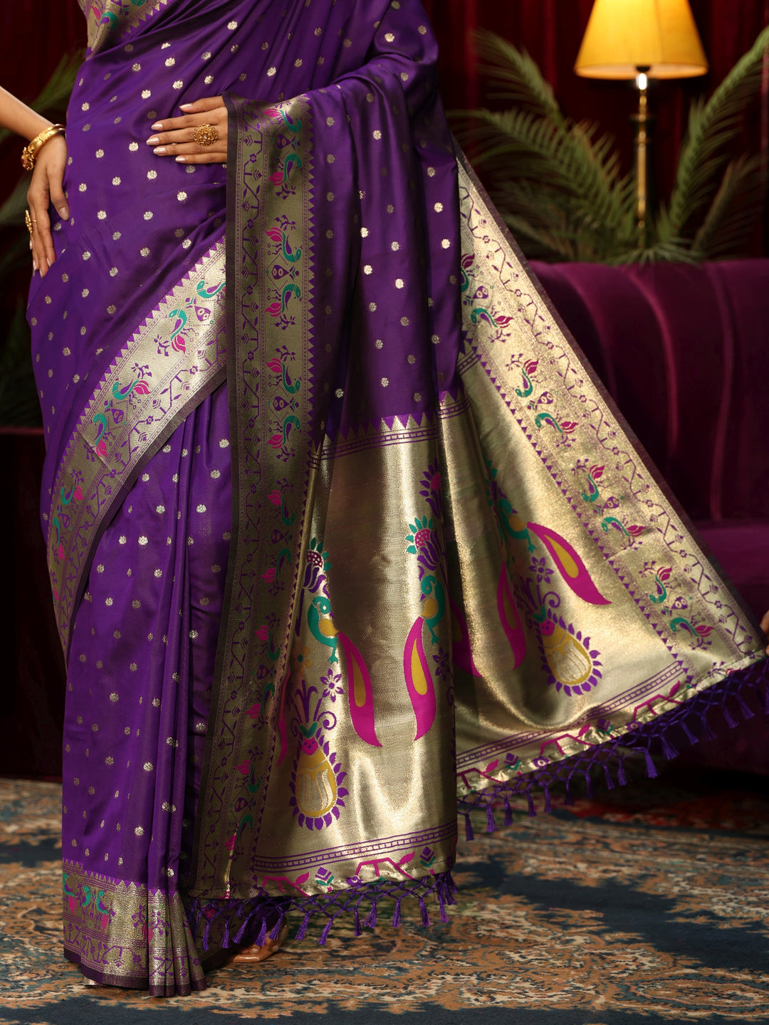  Libas Royal Purple Silk Blend Paithani Tassel Saree 