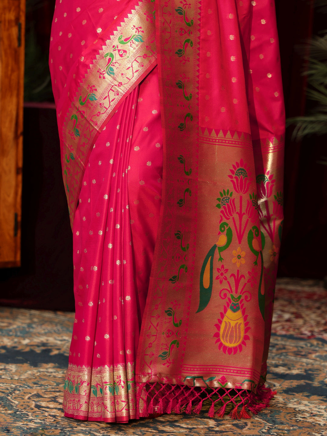  Libas Rani Pink Silk Blend Paithani Tassel Saree 