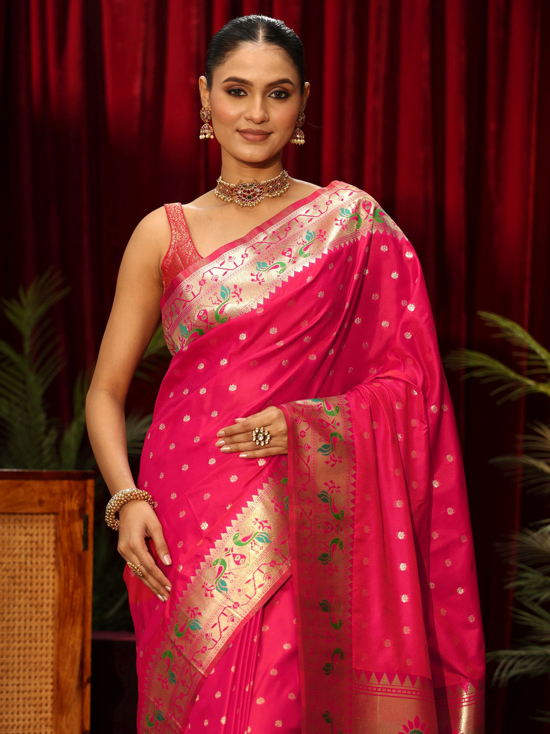  Libas Rani Pink Silk Blend Paithani Tassel Saree 