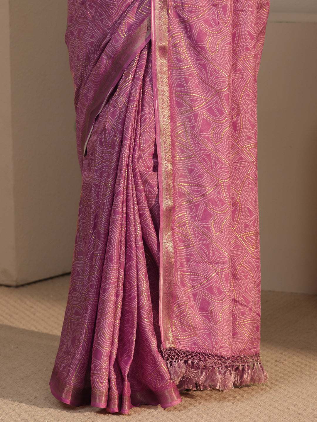  Libas Pink Bandhani Printed Silk Blend Tassel Saree 