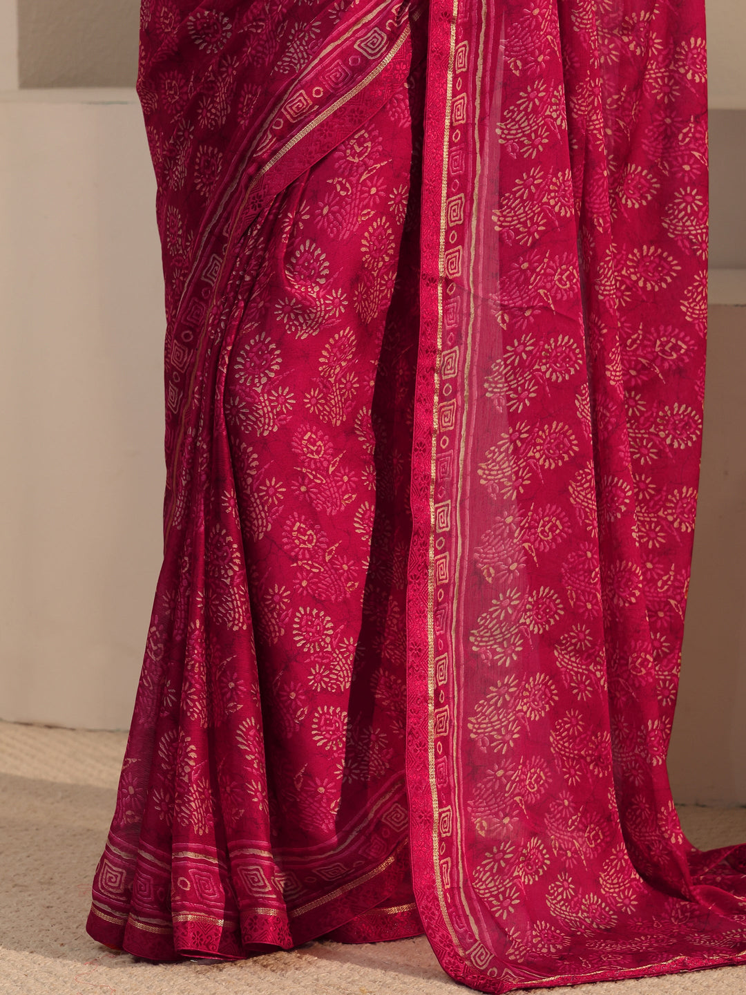 Libas Red Block Printed Silk Blend Saree 