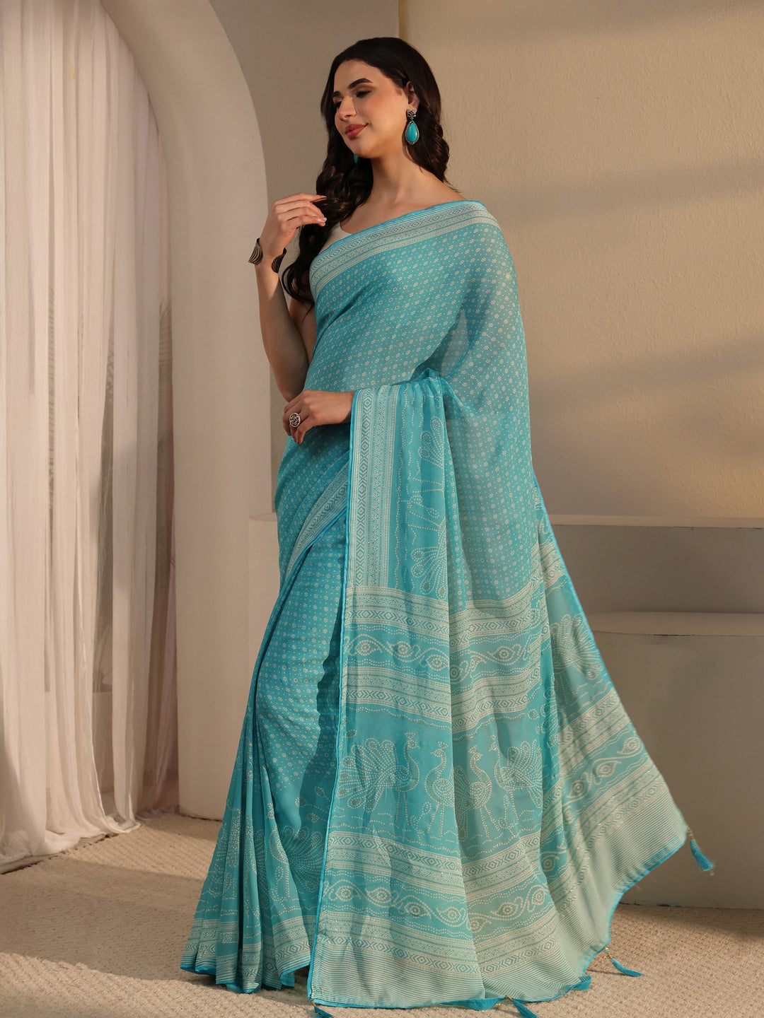  Libas Sky Blue Bandhani Printed Georgette Saree 
