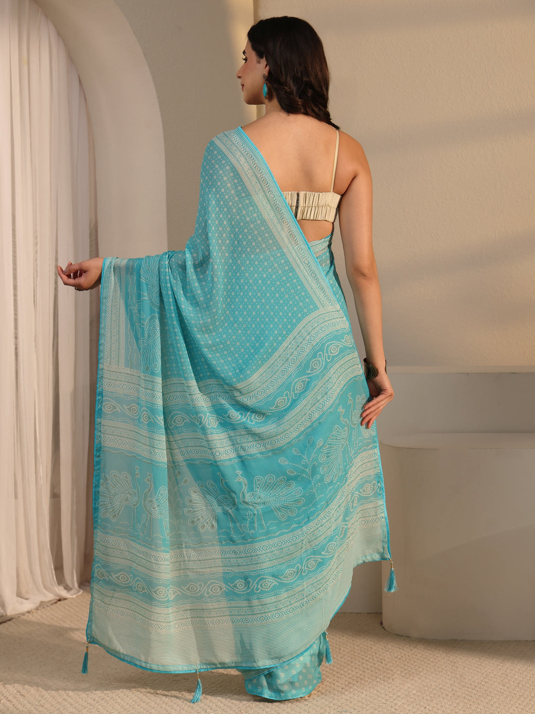  Libas Sky Blue Bandhani Printed Georgette Saree 