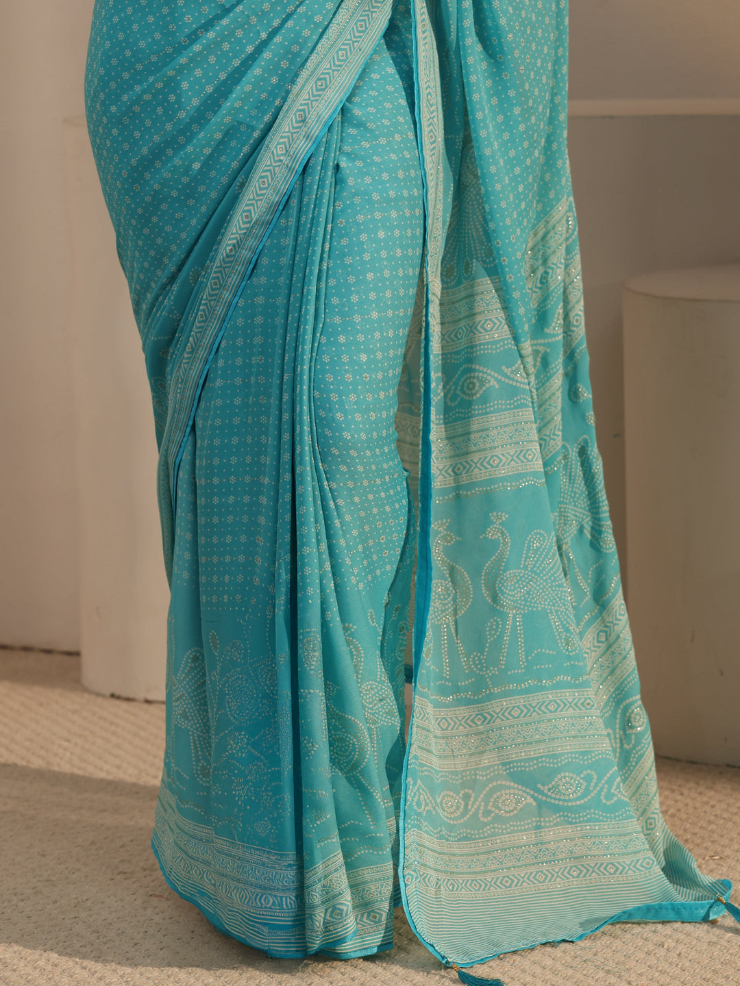  Libas Sky Blue Bandhani Printed Georgette Saree 
