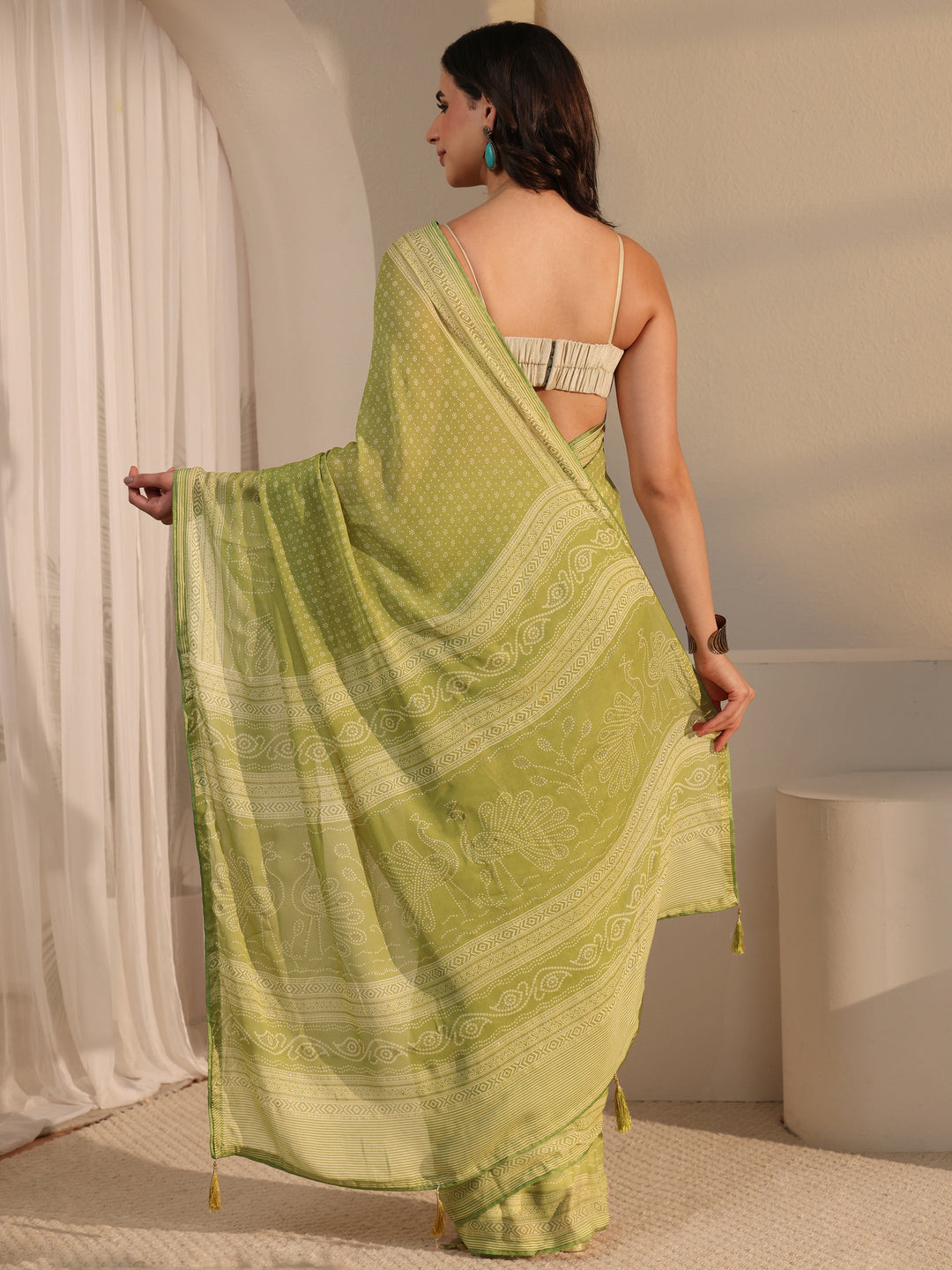  Libas Pista Green Bandhani Printed Georgette Saree 