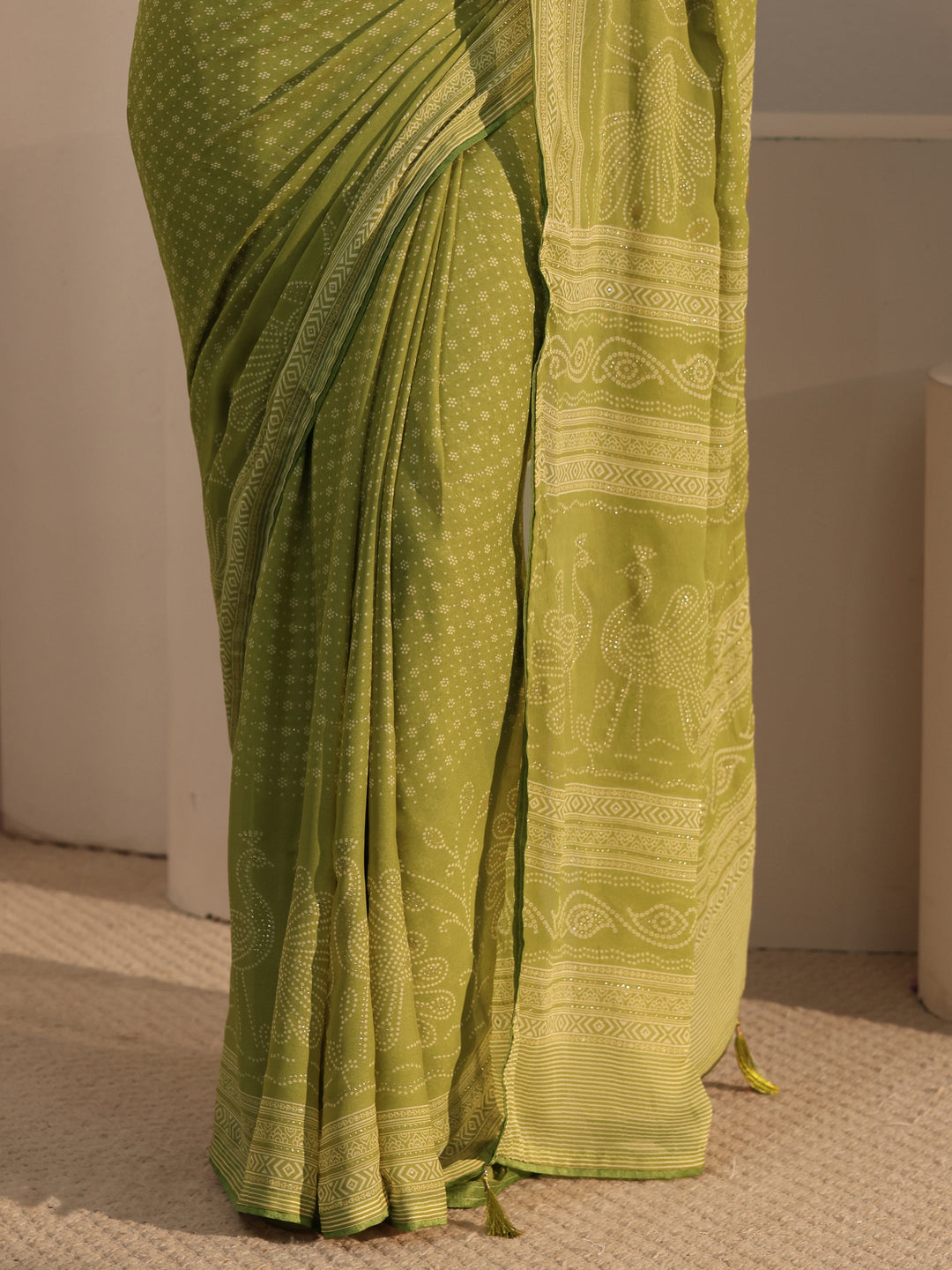  Libas Pista Green Bandhani Printed Georgette Saree 