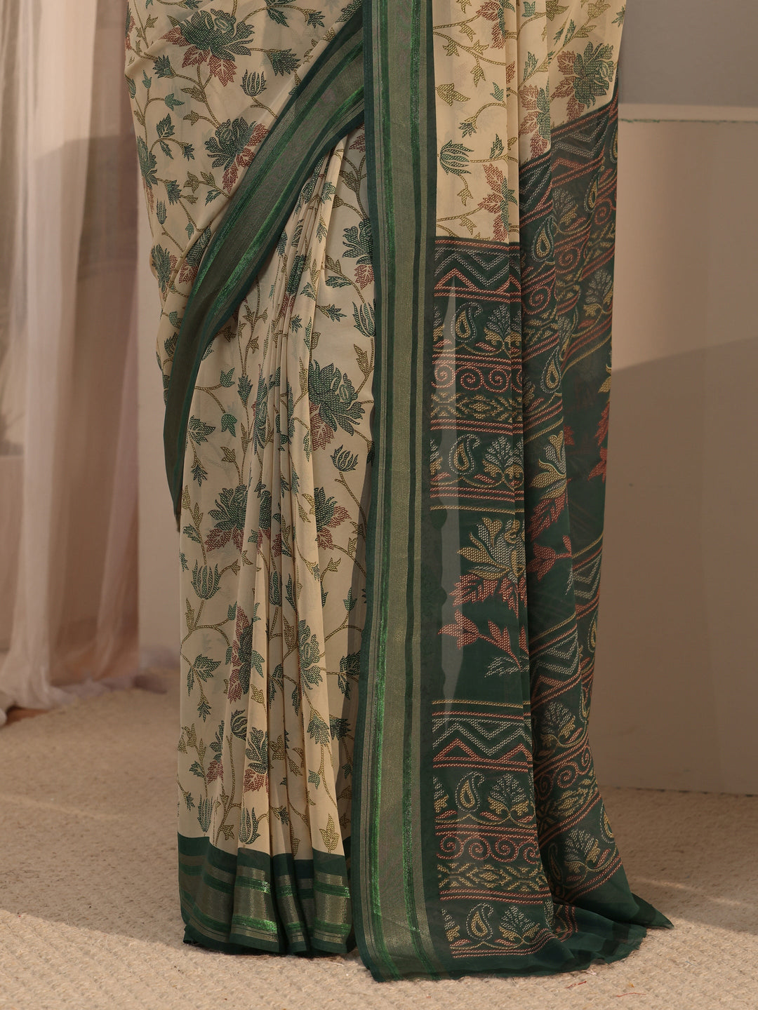  Libas Beige Floral Printed Silk Blend Saree 