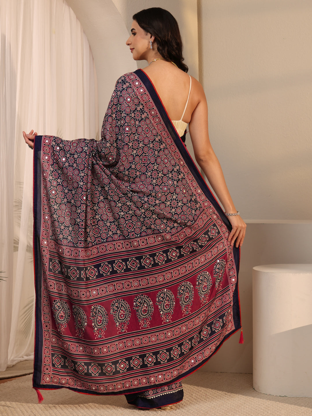  Libas Blue Ajrakh Printed Silk Blend Saree 