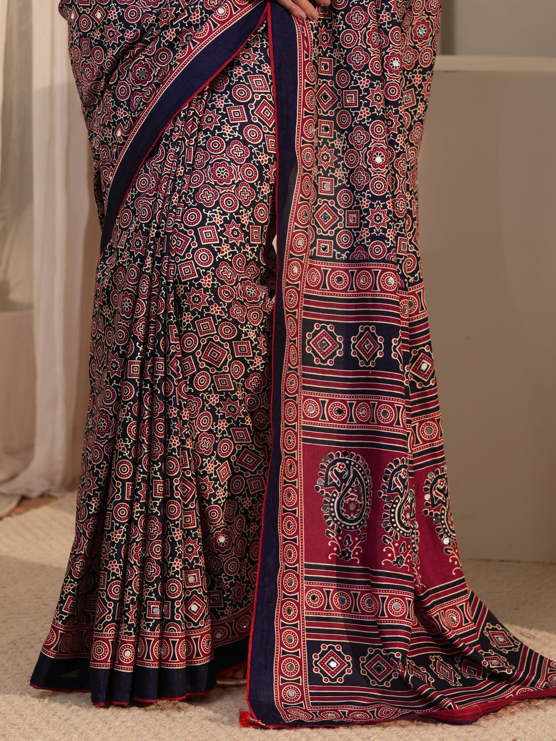  Libas Blue Ajrakh Printed Silk Blend Saree 