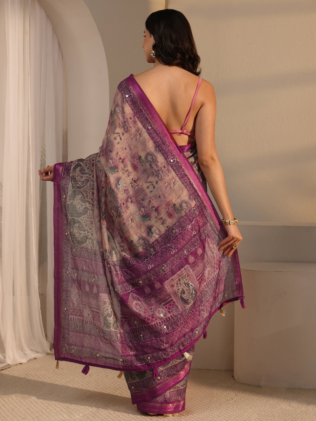  Libas Pink Floral Printed Cotton Blend Saree 