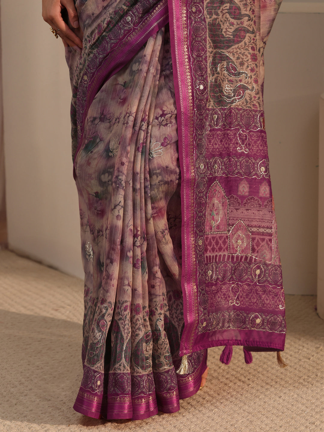  Libas Pink Floral Printed Cotton Blend Saree 