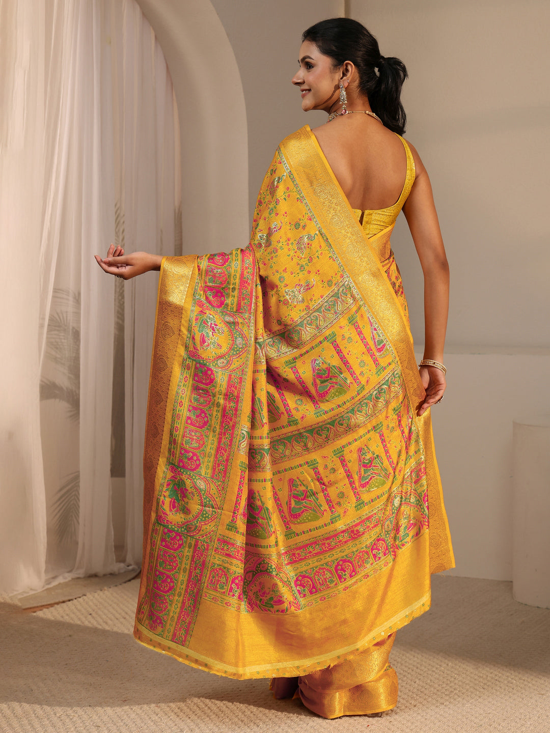  Libas Mustard Floral Printed Silk Blend Saree 