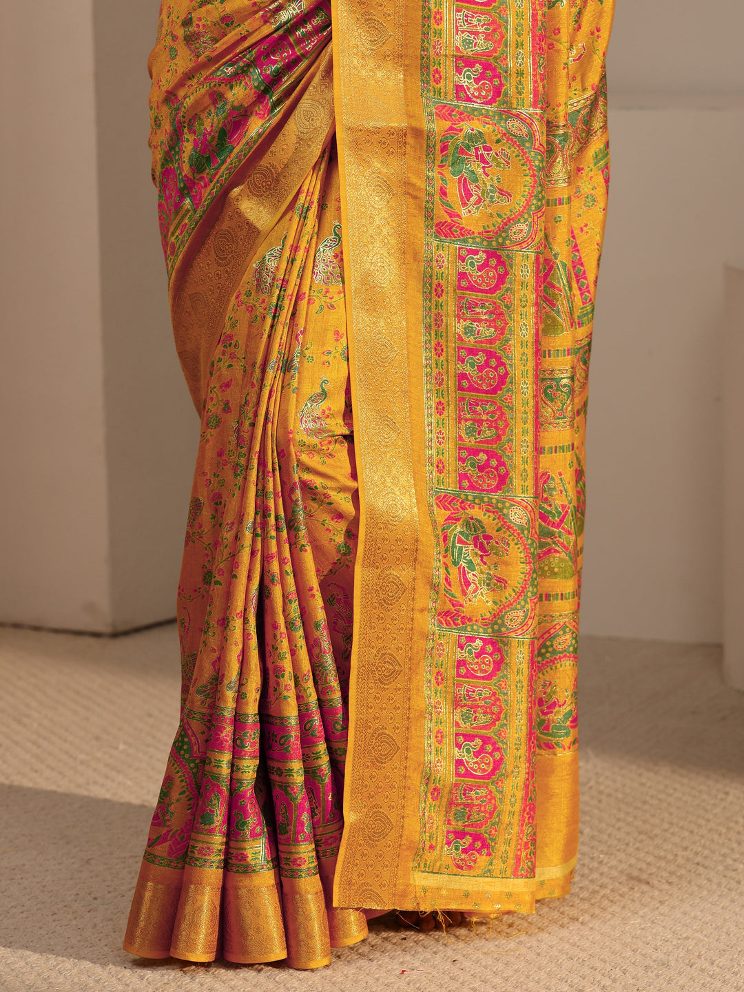  Libas Mustard Floral Printed Silk Blend Saree 