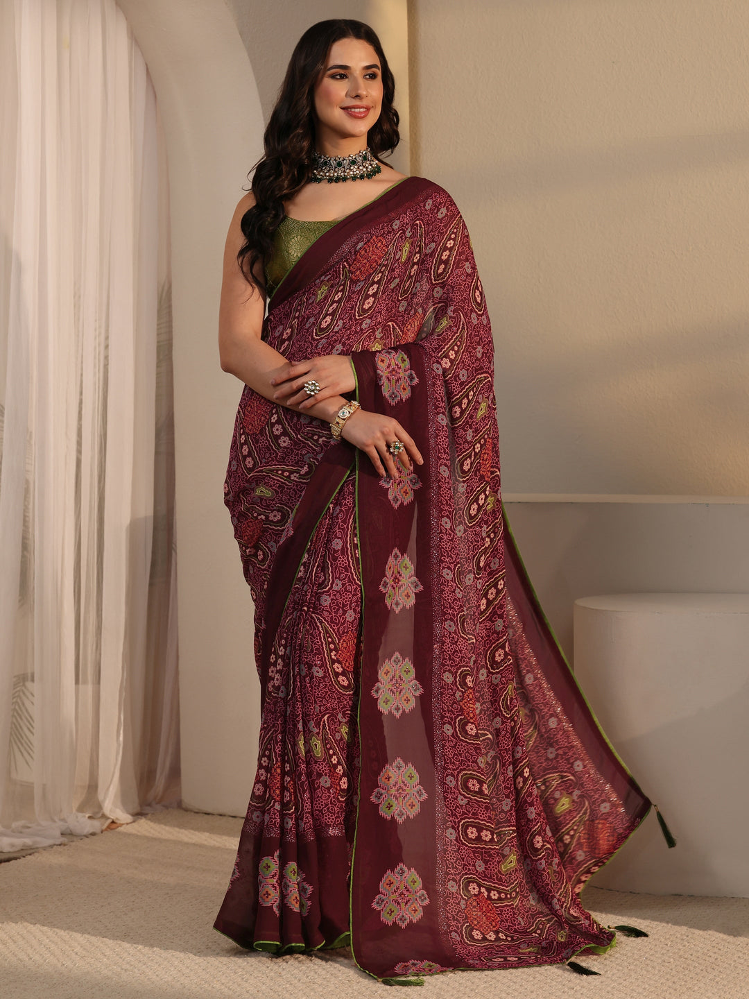  Libas Maroon Paisley Printed Georgette Saree 