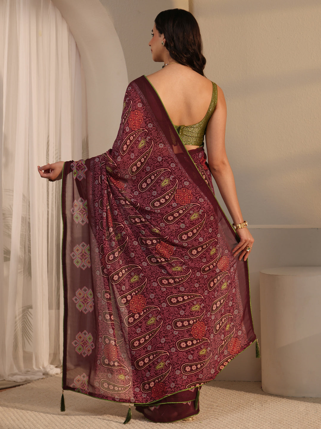  Libas Maroon Paisley Printed Georgette Saree 