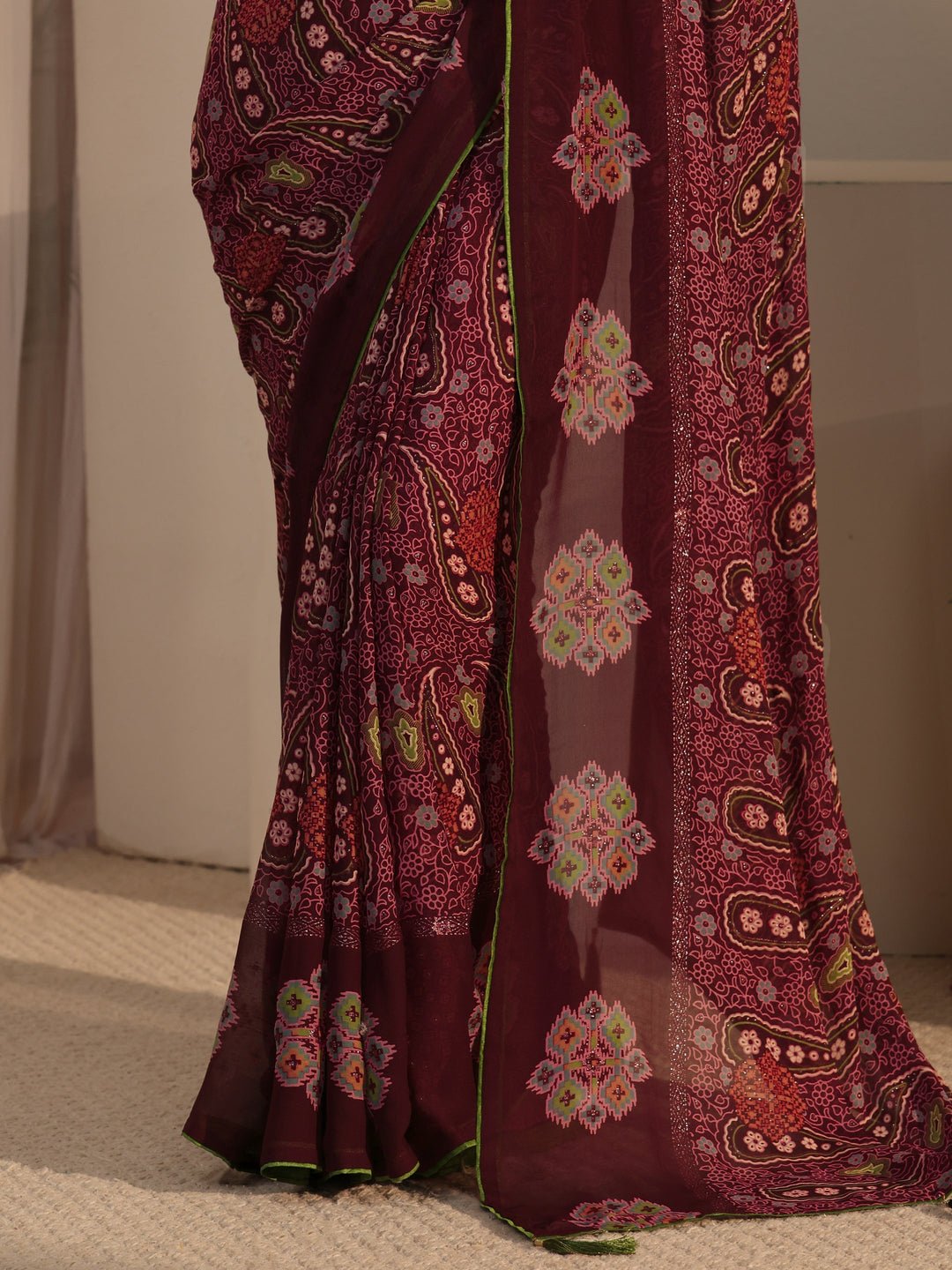  Libas Maroon Paisley Printed Georgette Saree 